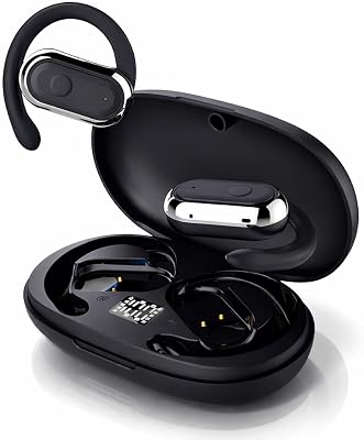Open Ear Wireless Earbuds Bluetooth 5.4 with LED Display, ENC Mic for Clear Calls, 60H Playtime, Type-C Fast Charging, Low Latency Gaming, Touch Control Sports Headphones, Black