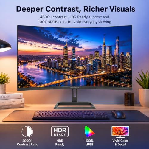 Image of Deco Gear 34 Inch Curved Gaming Monitor, 180Hz UWQHD 3440x1440 21:9 VA Display, 1ms MPRT, Adaptive Sync, 1500R, HDR Ready, 100% sRGB, Dual HDMI, DisplayPort 1.4, VESA Mount, Office & Workspace Setup