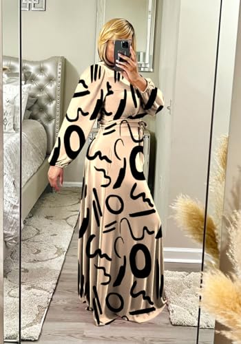 Image of Plus Size Women's 2 Piece Outfits Printed Casual Long Sleeve Wrap Crop Top Maxi Long Dress Flowy Matching Sets