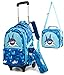 HTgroce Cartable a roulettes garçon, Requin Sac Roulette Enfant étui à Crayons boîte à Lunch Cartable Roulette Cartables Scolaires pour Enfants.