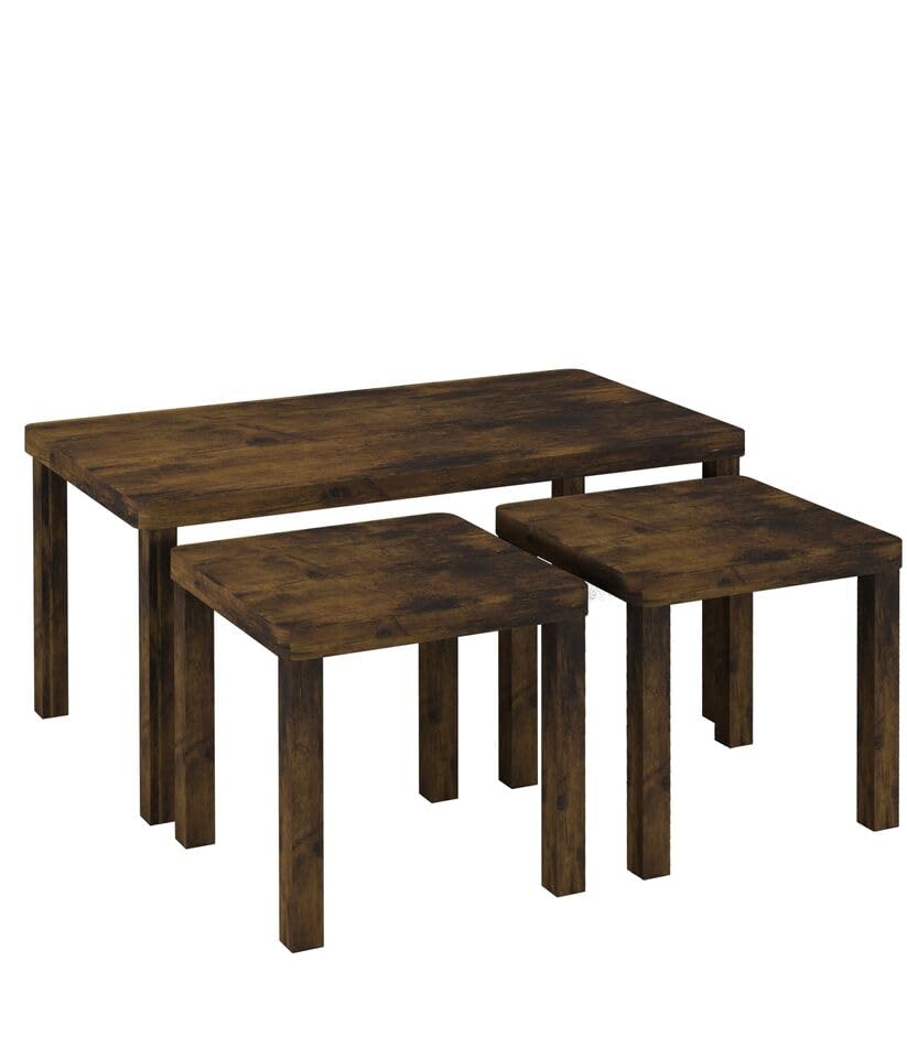URBNLIVING Wooden Nesting Tables, Space-Saving Coffee, Side & Centre Tables, Stylish & Versatile Furniture for Living Room, Bedroom & Office, Compact Design, Set of 3-1 Rectangular & 2 Square