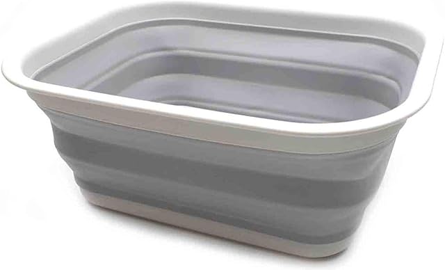 SAMMART 15L Collapsible Tub - Portable Outdoor Picnic Basket / Crater - Foldable Shopping Bag - Space Saving Storage Container (Grey/Grey (L))