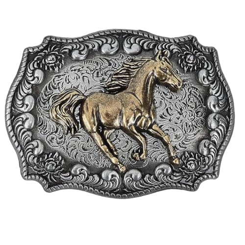 GORGECRAFT Boucle de Ceinture Cheval pour Homme 84x63mm Bronze Cowboy Rodéo Cowgirl Éléments Indiens Vintage Rectangulaire Alliage Cheval au Galop Boutons...