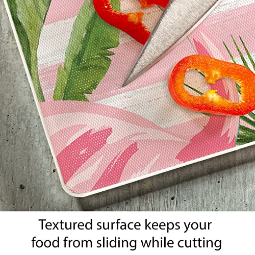 Counterart Flamingos & Stripes Decorative 3Mm Heat Tolerant Tempered Glass Cutting Board 10” X 8” Manufactured In The Usa Dishwasher Safe #TOP2