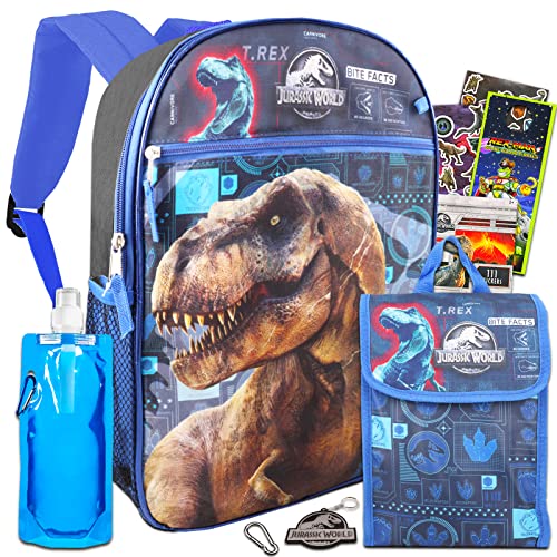 Conjunto de mochila e lancheira Jurassic World - Mochila Jurassic World para crianças, lancheira Jurassic World, garrafa de água, chaveiro, adesivos, mais | Mochila Jurassic World com lancheira, Mochila Jurassic World, Jurassic World Backpack with Lunch Box, Mochila Jurassic World, Mochila Jurassic World, Conjunto de Mochila e Lancheira Jurassic World