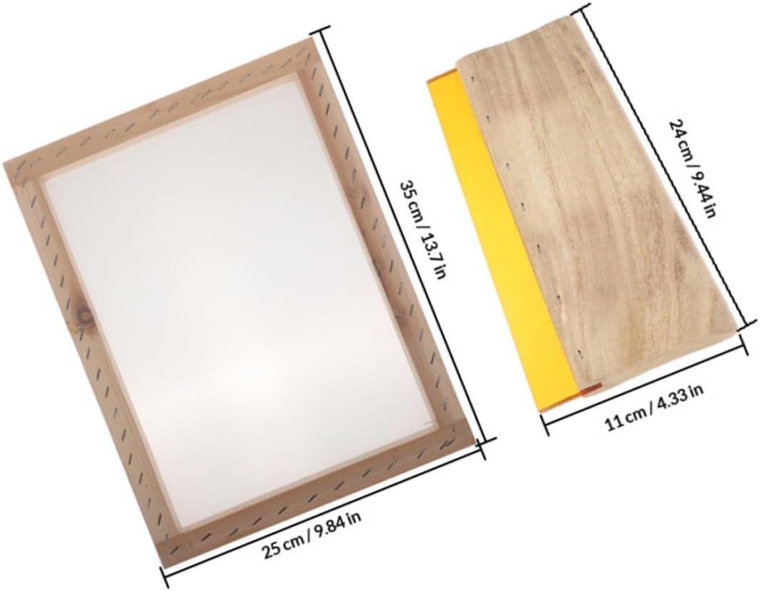 PRETYZOOM Wood Handle Screen Printing Squeegee Set with Silk Screen Mesh and Ink Scraper for Fabric Printing Wear Resistant Tool for Printmaking Supplies