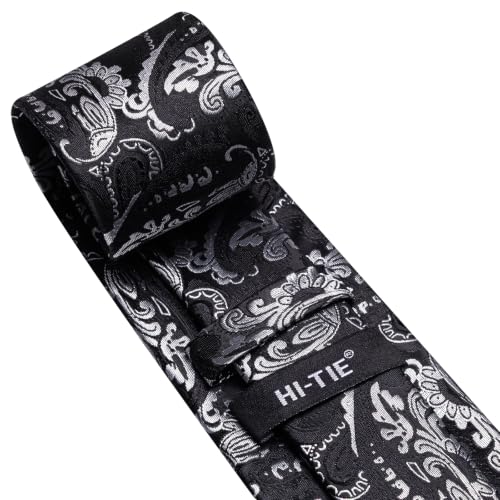 Image of Hi-Tie Men Silk Ties Set with Flower Lapel Pin Necktie Pocket Square Cufflinks for Tuxedo Wedding Business