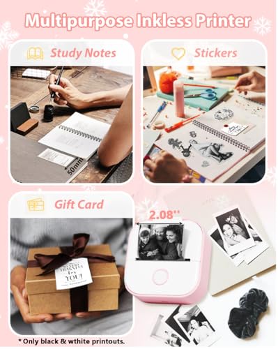 Image of Phomemo Sticker Printer- Print Pods Mini Sticker Printer Maker, Inkless Machine Portable T02, Bluetooth Thermal Pocket Photo Maker for Study Notes, Daily, Photos, DIY, Pink
