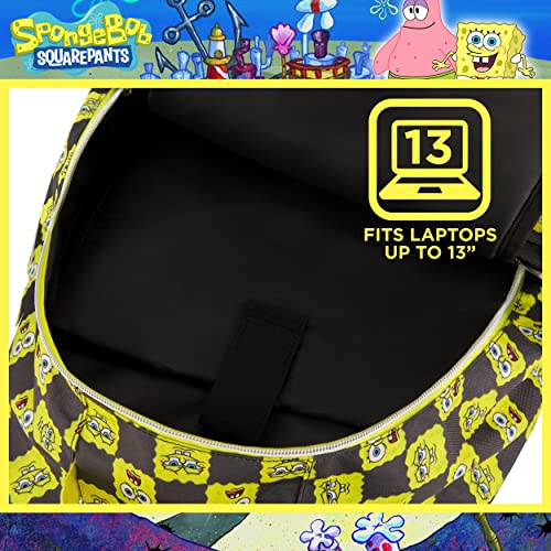 SpongeBob SquarePants 13 Inch Sleeve Laptop Backpack, Checkered Padded Computer Bag for Commute or Travel, Multi3