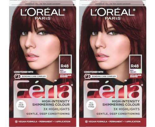 L'Oreal Paris Feria Multi-Faceted Shimmering Permanent Hair Color, R48 Intense Deep Auburn, Hair Dye Kit, Pack of 2