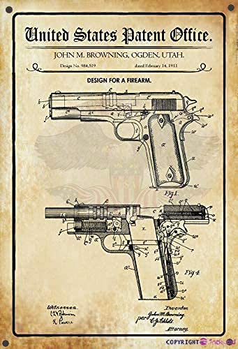 Retro Metal tin Sign Us Gun Pistol Browning 1911 Vintage Sign Movie Poster Sign,Cave,Bar,Club,Home Wall Art Metal Tin Sign 12 X 8 INCH