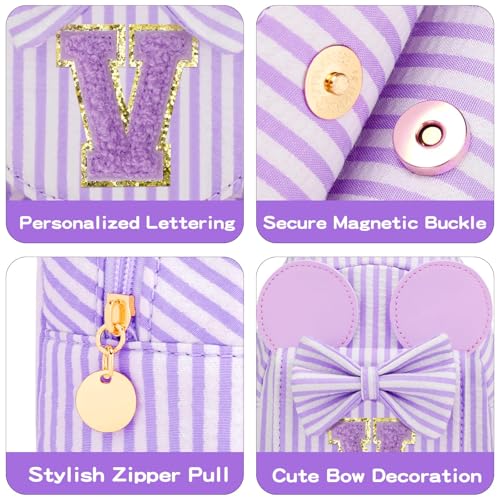 Image of Initial Purse for Girls Kids,Birthday Gifts for 3-8 Years Old | Personalized Crossbody Bag, Small Toddler Sling Bag Cute Fanny Pack, Gift for Daughter Sister Grandkids, Striped Purple V