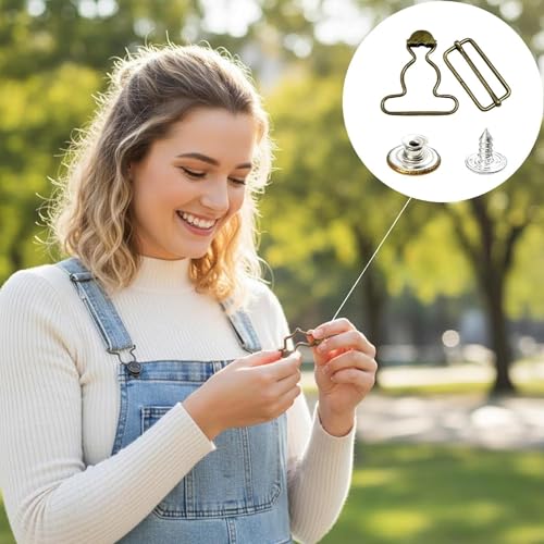 Wouputy 4 Sets 2 Inch Overall Buckles Replacement, Metal Suspender Fasteners with Rectangle Slider Buckles and Buttons, Bronze Tone Dungaree Clips for Bib Overalls and Jumpsuits, Sewing Accessory Kit