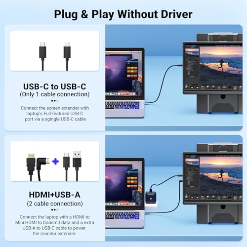 Image of Ygretyrjh 16 inch Laptop Screen Extender, 1080P FHD Dual Portable Monitor for Laptop with Speaker, Plug & Play Travel Monitor for 13-17 inch Laptops, Second Screen Compatible with Wins /Mac /Chrome /Android