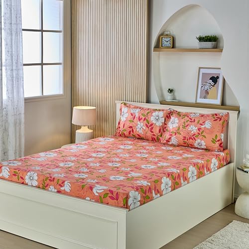 Amazon Brand - Solimo Floral 120 TC Cotton King Size Bedsheet (Pi...