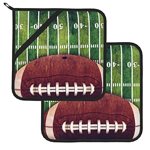 American Football Field And Ball 2 Pack Pot Holders For Kitchen Heat Resistant Pot Holders Sets Oven Hot Pads Pot Holders For Cooking Baking (8 * 8 Inches) #TOP1