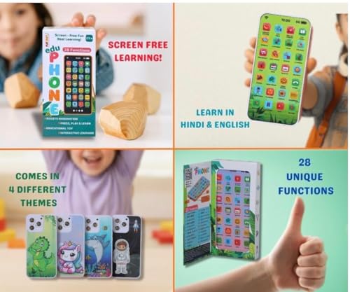 Image of Educational Phone Type-C Rechargeable Musical Toy 28 Functions, Alphabet, Numbers, Varnmala, Animal Sounds, Nursery Rhymes in English & Hindi for Age 2&10 Years (Unicorn Model)