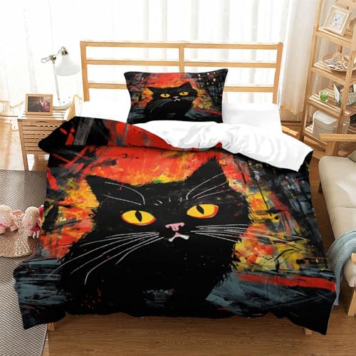 Housse de couette chat 3D parure de lit microfibre 135x200