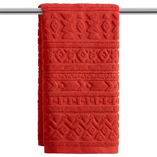 Artoid Mode 1 Pc Red 3D Geometric Design Jacquard Hand Towels for Bathroom 100% Cotton Soft Absorbent Bathroom Decor Towels 13.7 x 29.5 Inch