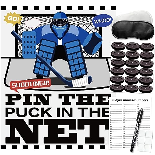 PARTYLOUD Pin the Puck on the Net, Hockey Party Birthday Party Games, Ice Hockey Holiday Party Fun Games Supplies Decorations Decor for Kids Families Adult Groups