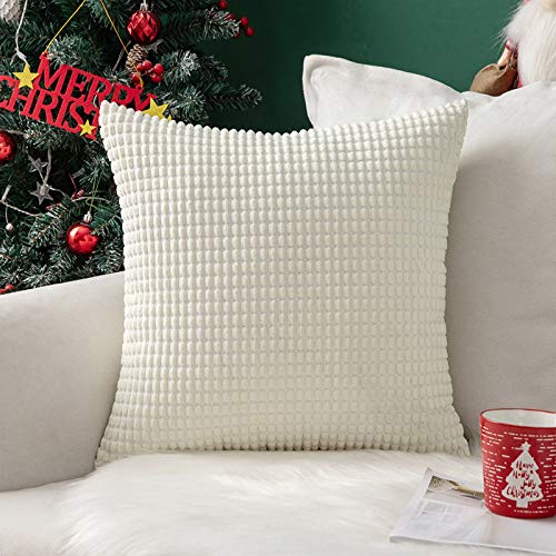 MIULEE Funda de Cojín Cojine Protectore de Almohada Suave Decorativa Cuadrado Pana Granulado Poliéster para Hogar Sofá Silla Cama Sala de Estar Dormitorio65x65cm 1 Pieza Blanco