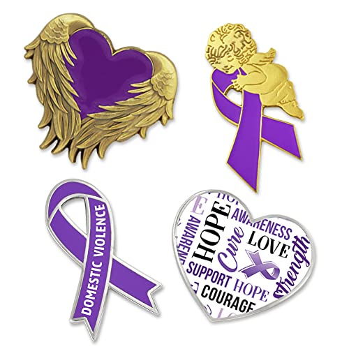 Pinmart Domestic Violence Awareness Purple Heart Ribbon Enamel Lapel Pin Set #TOP30