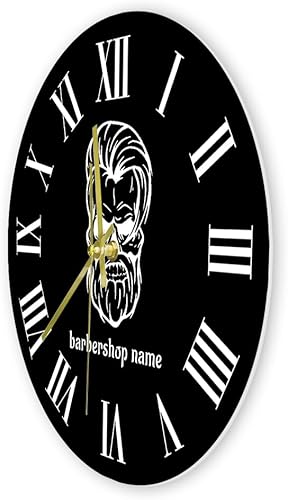 Miniatura 8 de Reloj de pared de peluquería negro de 15 pulgadas con números romanos, moderno cuarzo silencioso decorativo sin tictac nombres personalizados, reloj