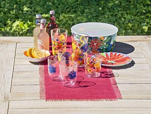 TarHong Midsummer Floral Premium Shatterproof Acrylic Drinkware 8 Piece Set with 4 Double Old Fashioned and 4 Jumbo Glasses - Thumbnail 2