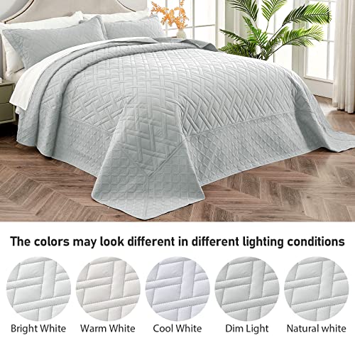 Qucover Oversized King Coverlet Set Grey, 3 Piece California King Quilt Sets, Soft Microfiber Thin Lightweight Coverlet Sets, Diamond Pattern Extra Large Bedspreads 118X106 #TOP5