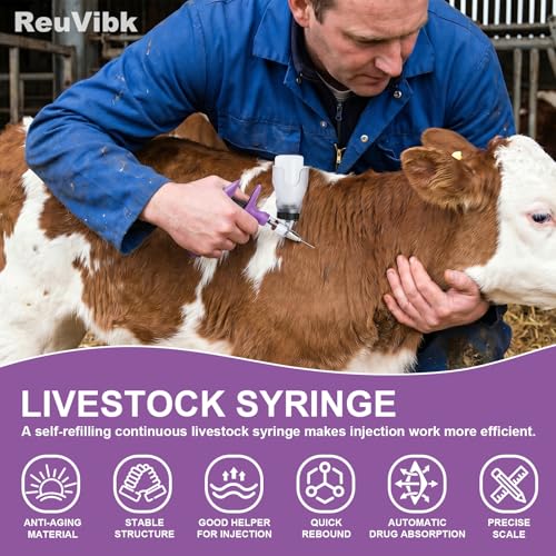 Image of 5ML Livestock Syringes, Automatic Self Refill Syringe Continuous Repeating Adjustable Bottle Attachment Livestock Animal Injection Gun with 10 Needles, for Chicken, Duck, Pig, Sheep, Cow Poultry