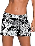 REKITA Womens Mini Swim Skirt Waistband Skort Swimsuit Bikini Bottom Tie Dye Bathing Suit Bottom Bla
