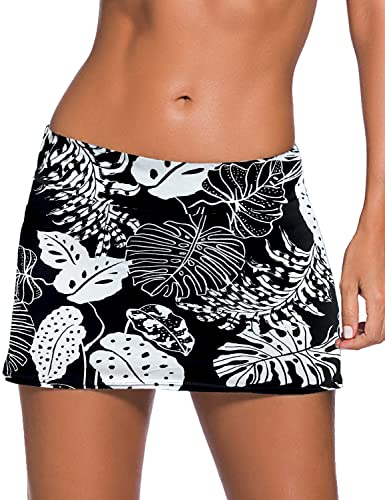 Image of REKITA Women Swim Skirt Solid Color Waistband Skort Bikini Bottom