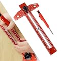 Zxfuture Woodworking Scriber Marking Line Ruler, T Type Woodworking Ruler 16 inch, Adjustable Aluminum Alloy Sliding T-Square Ruler, Precision Line Drawing aid Ruler with Angle Adjustment Scale(Red)