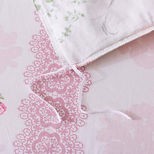 Fadfay Duvet Cover Set Queen Elegant And Shabby Pink Rosette Floral Bedding With Hidden Zipper Closure 100% Cotton With Floral Bedskirt 4 Pieces Queen Size #TOP7
