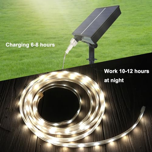 Image of Solar LED Strip Lights Outdoor Waterproof,9.8ft Warm White Solar Powered Strip Lights with Remote,Timer,8 Lighting Modes IP65 Waterproof Strip Lights for Step Gazebo Balcony outdoor bar Garden Decor