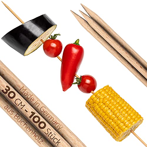GARDELI® Holzspieße 30 cm aus Buche (FSC®) - Made in Germany - Schaschlikspieße Holz - lang, stabil und geschmacksneutral - Ideal als Grillspieß, Obstspieß oder zum Basteln (30 cm, 100 Stück) Cover
