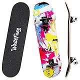 WhiteFang Patinetas para principiantes, 7 capas de arce canadiense de doble patada cóncava estándar y trucos para niños y principiantes (fantasía rosa)