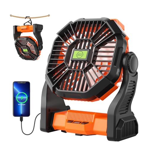 Portable Fan Battery Powered Fan Rechargeable,270°Pivot Battery Operated Camping Fans with LED Light & Hook,USB Personal Rechargeable christmas decorations Outdoor Camping for Tent, Travel