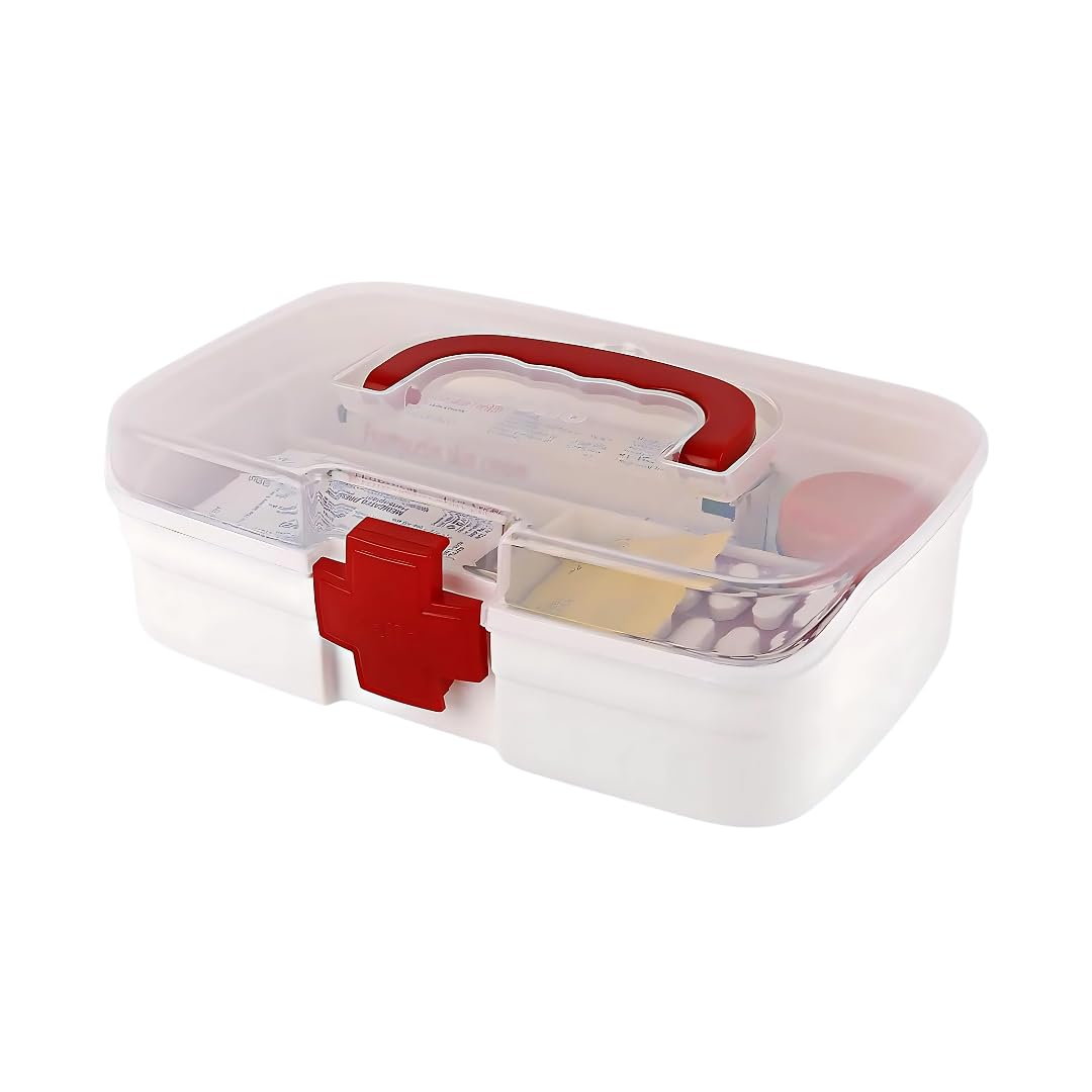 Durable Plastic Medical Box with Secure Lock | Portable First Aid Storage Organizer for Home, Office & Travel | Multi-Compartment Medicine Box for Pills | White | 23 x 15 x 13 cm (Small)-image-33