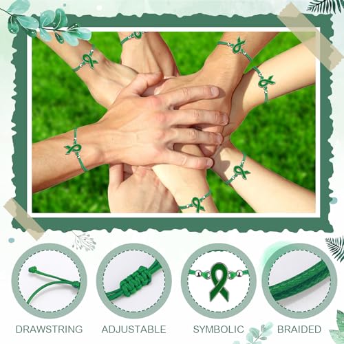 80 Pcs Mental Health Awareness Bracelets Adjustable Green Ribbon Cord Fan Strap Braided Bracelet Motivational Mental Health Gifts for Women Men Fighter4