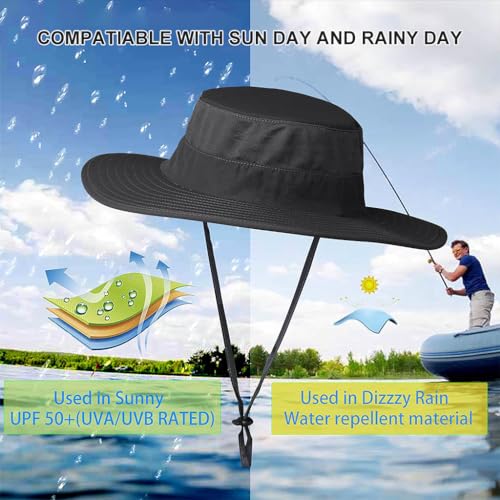 Image of GUSTAVE Mens Sun Hat Wide Brim Summer Sun Cap UV Protection Fishsing Hat Foldable Bucket Hat Outdoor
