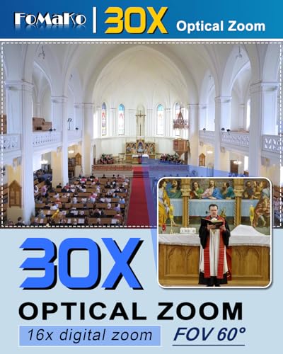 Image of FoMaKo 4K 30X PTZ Camera HDMI with NDI and AI Auto-Tracking SDI PTZ Camera,for Church Worship Education Conference Events,NDI 6 & NDI HX3 Certified(K30NSx3+KC608 Pro) BK30NS3