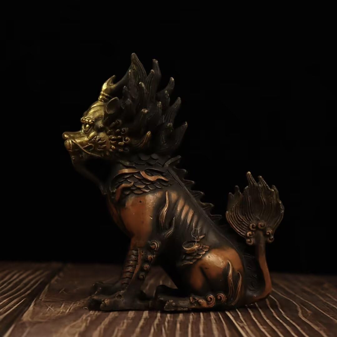 Dytartzx Pure Copper Xiezhi Statue - Traditional Chinese Justice Mythical Beast Sculpture, Home Office Feng Shui Decoration, Unique Gift for Luck & Positive Energy