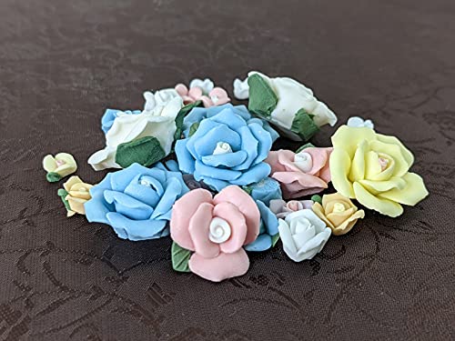 Porcelain Roses - Vintage Rose Clay Flower - Matte Surface Clay Roses - Rose Beads Assorted - Pastel Color - For Jewelry Making 30 Pcs #TOP4