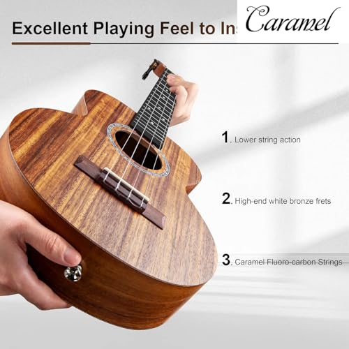 Image of Caramel - 26 inch Tenor Striped Grain Acacia KOA Ukulele CT207 Gigbag Beginner Kit | Handmade Ukelele Starter Kit