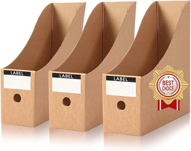 Magazine File Holder Cardboard A4, NOCHME 3 Pcs Desks Table Magazine Rack with Labels, Document Storage File Divider, Office Desktop Organiser
