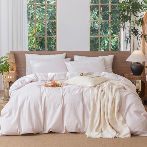 Image of MooMee Striped Duvet Cover Set 100% Washed Cotton Linen Like Cal King | Relaxed Linen-like Texture. Soft, Breathable & Long-lasting Comfort. Lightweight. Hidden Zipper with 8 Interior Corner Ties