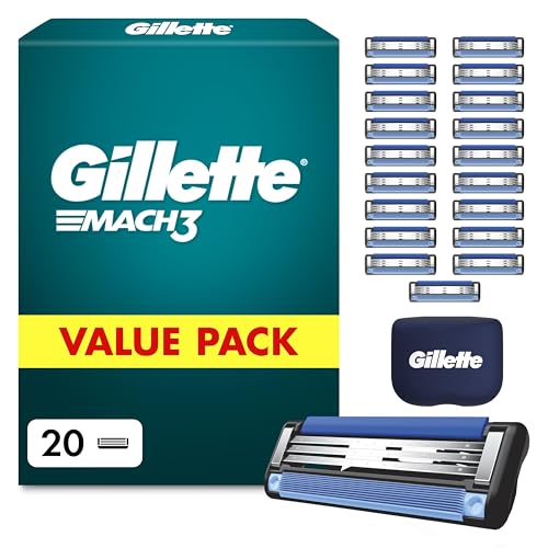 Gillette Mach3 3-Bladed Razor 20 Razor Blade Refills with Blade Cover