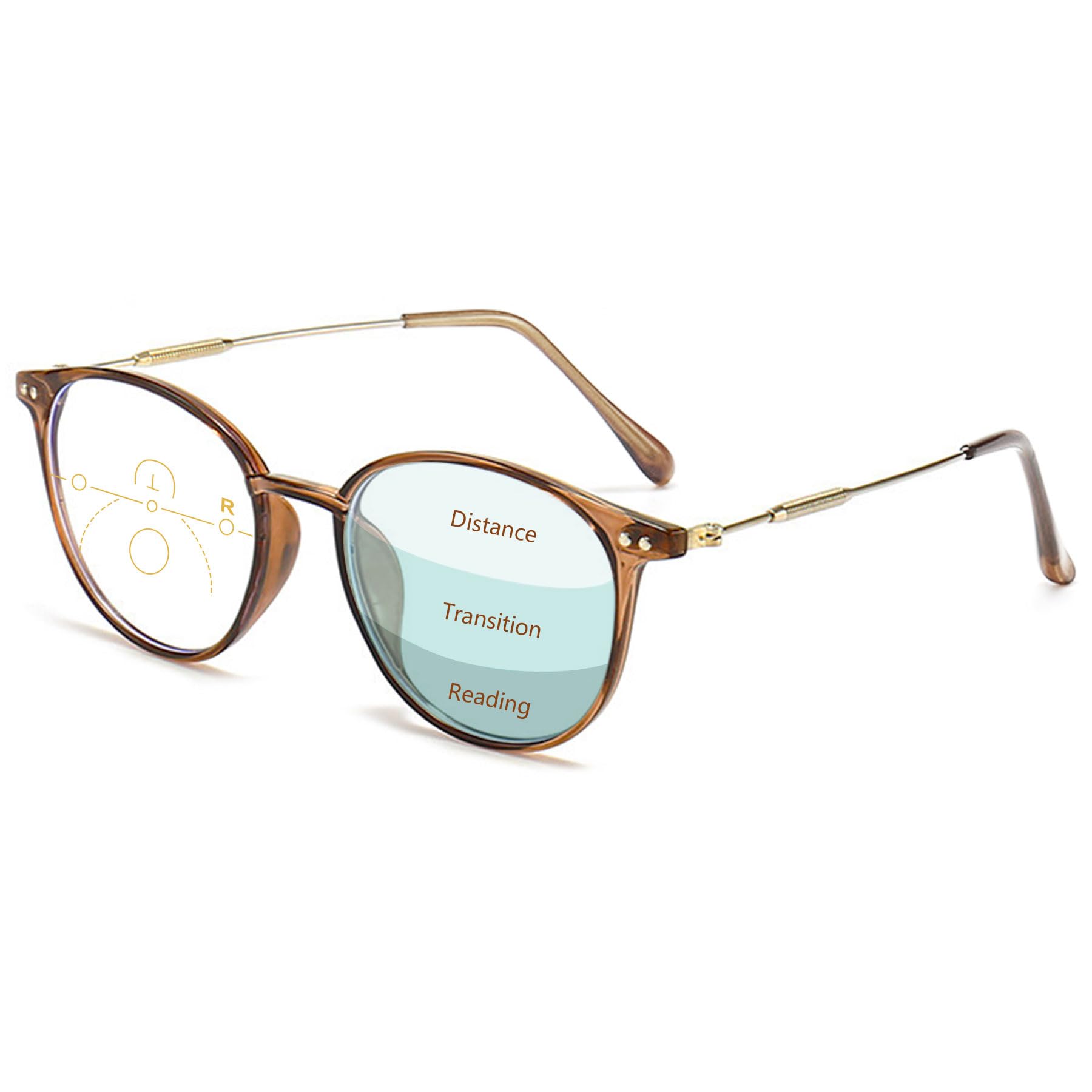 Lanomi Gafas de lectura multifocales progresivas con filtro de luz azul para mujer y hombre, redondas, gafas de visión, ayuda para la lectura, protección UV400, con fuerza