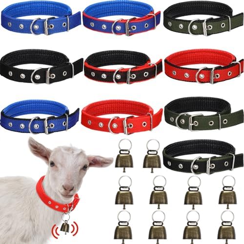 10 Sets Adjustable Small Goat Collars with Bells Cow Horse Sheep Copper Bronze Bells Pet Collar Goat Supplies for Farm Animal Accessories